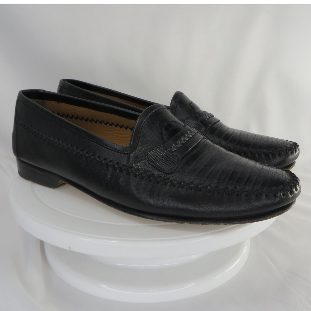Mezlan Mens Genuine Lizard Penny Loafers Black Made in Spain 8.5 M Exotic